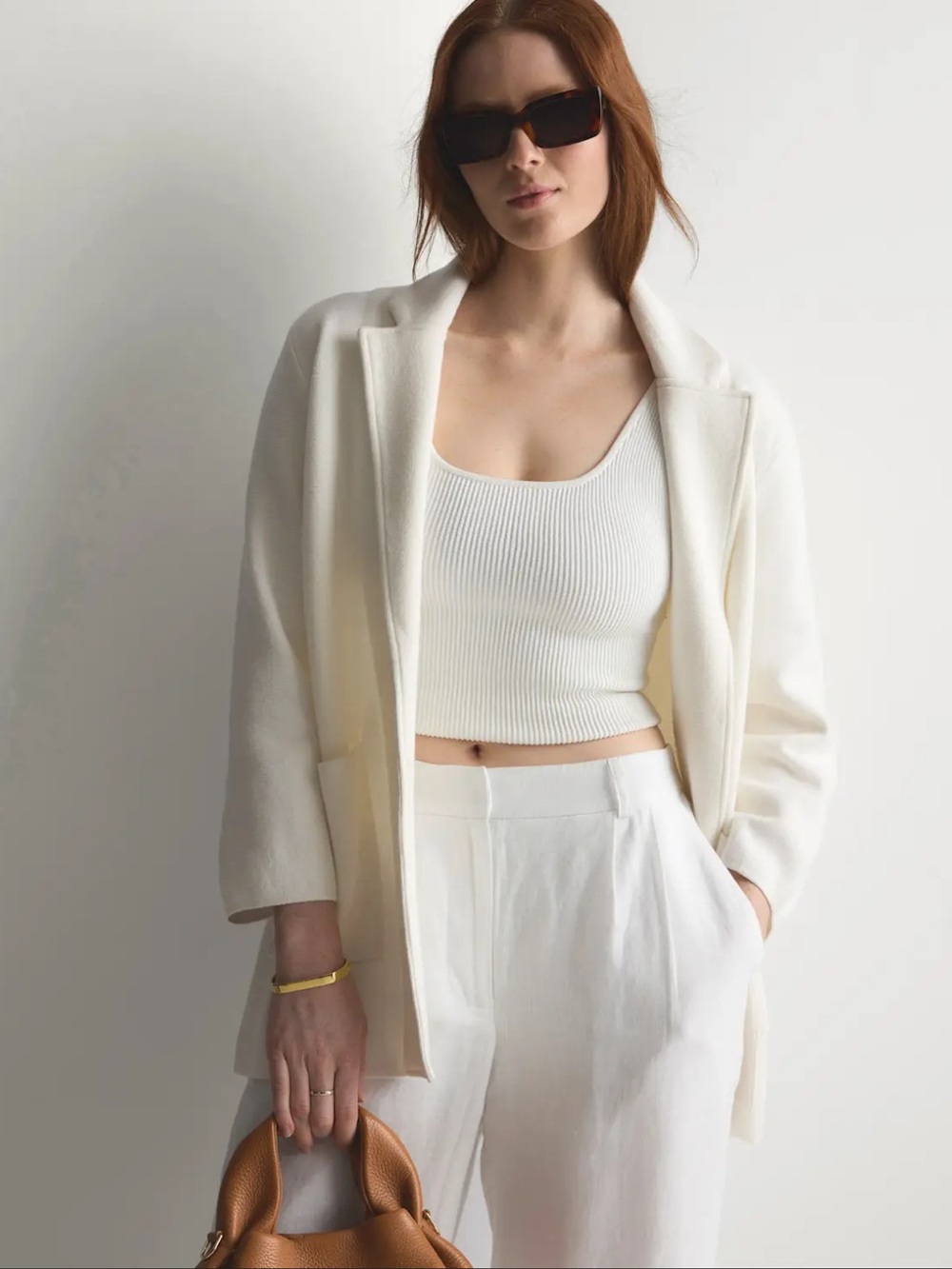 Quince 100% Organic Cotton Knit Blazer Ivory Size Medium